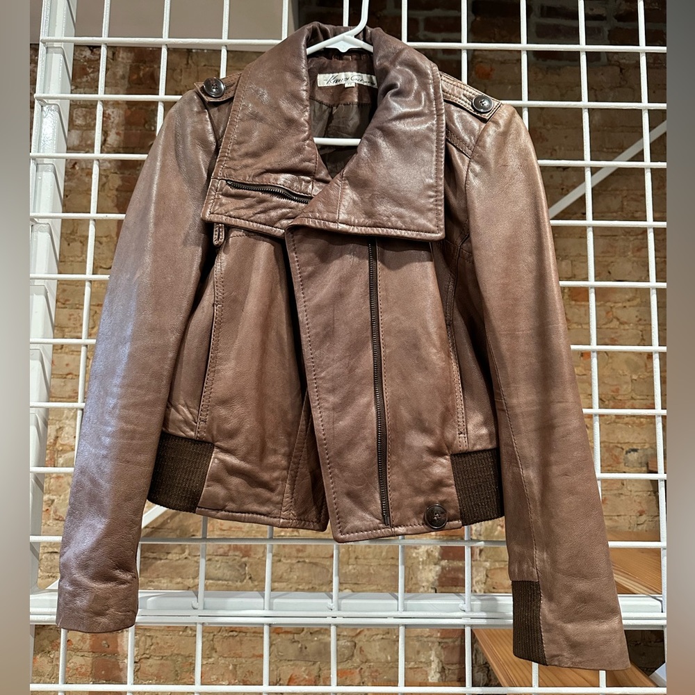 Kenneth Cole Women’s XS Brown Leather Bomber Jacket